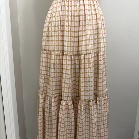Christy Dawn Delphine Midi Tiered Sun Dress in Snapdragon Gingham Pink Tan XS - Picture 5 of 11